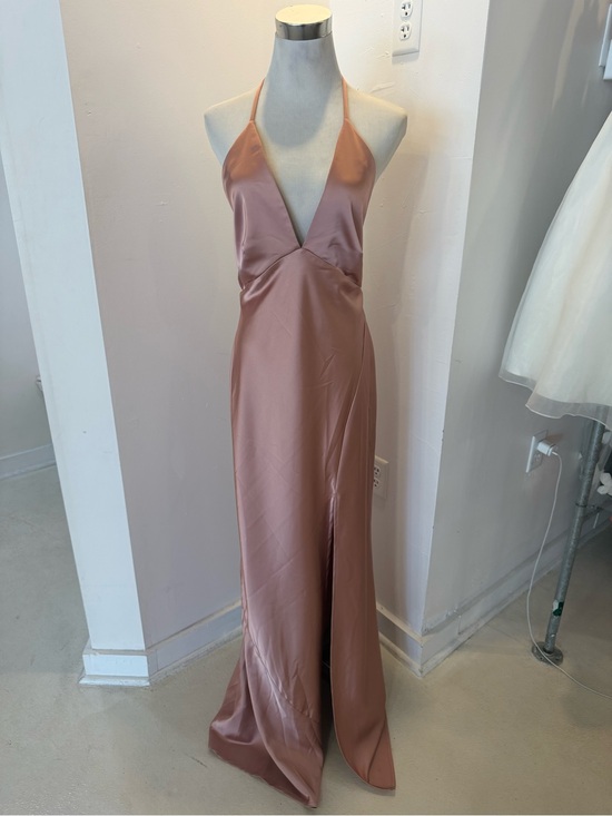 Dessy Group Dresses & Skirts - Backless Satin Halter Maxi Dress in Dusty Rose